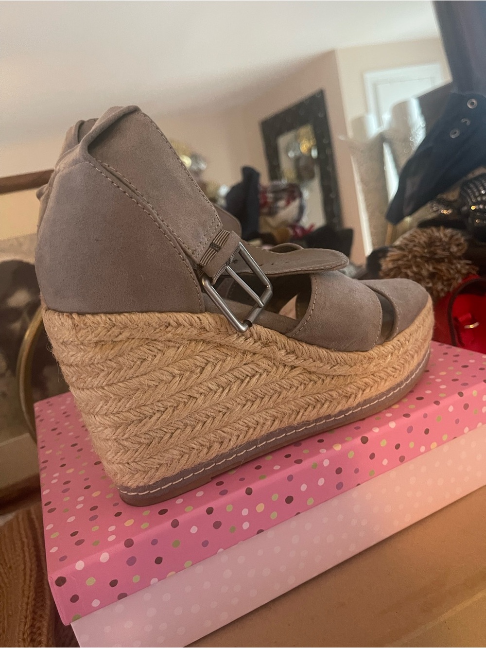 Wedge Espadrille Sandal in Taupe - Women's Grey Suede Platform